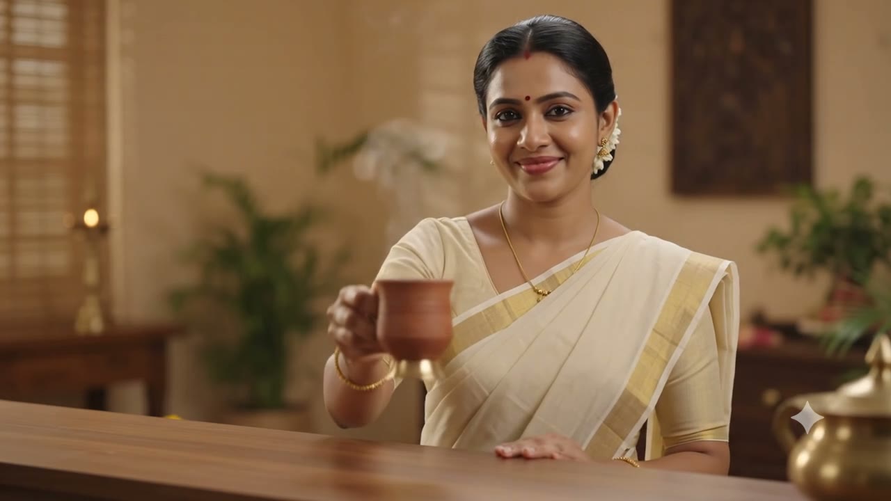 A warm herbal kashayam served at Vishnu Siree