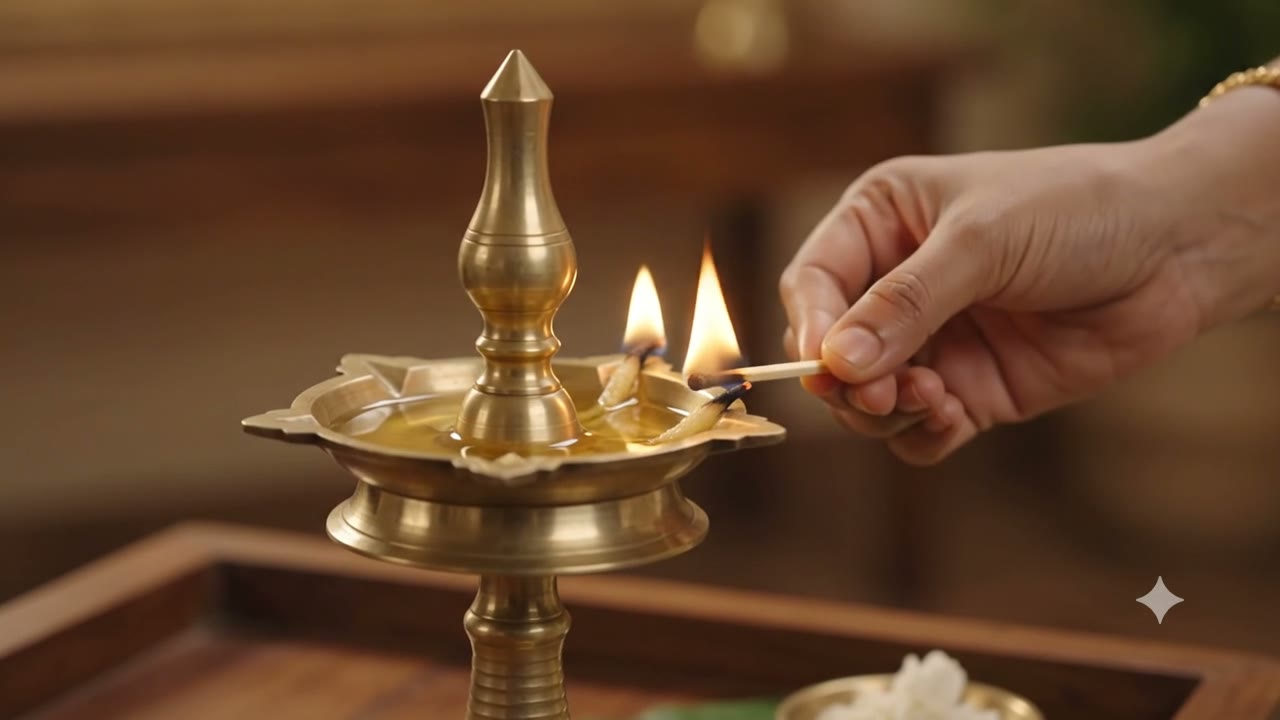Lighting the traditional Kerala brass lamp